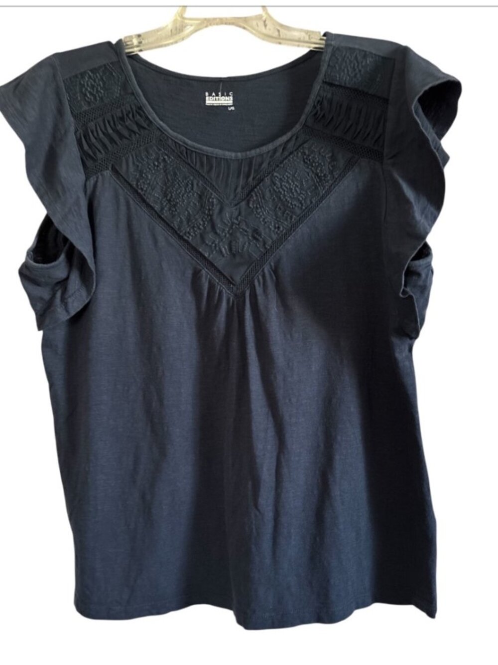 Basic Editions Navy Cap Sleeve Full Fit Top Size Large
